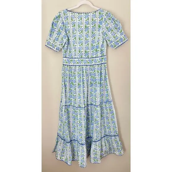 Pink City Prints Cotswolds Blue Border Evelyn Midi Block Tiered Dress Tuckernuck - Picture 7 of 11